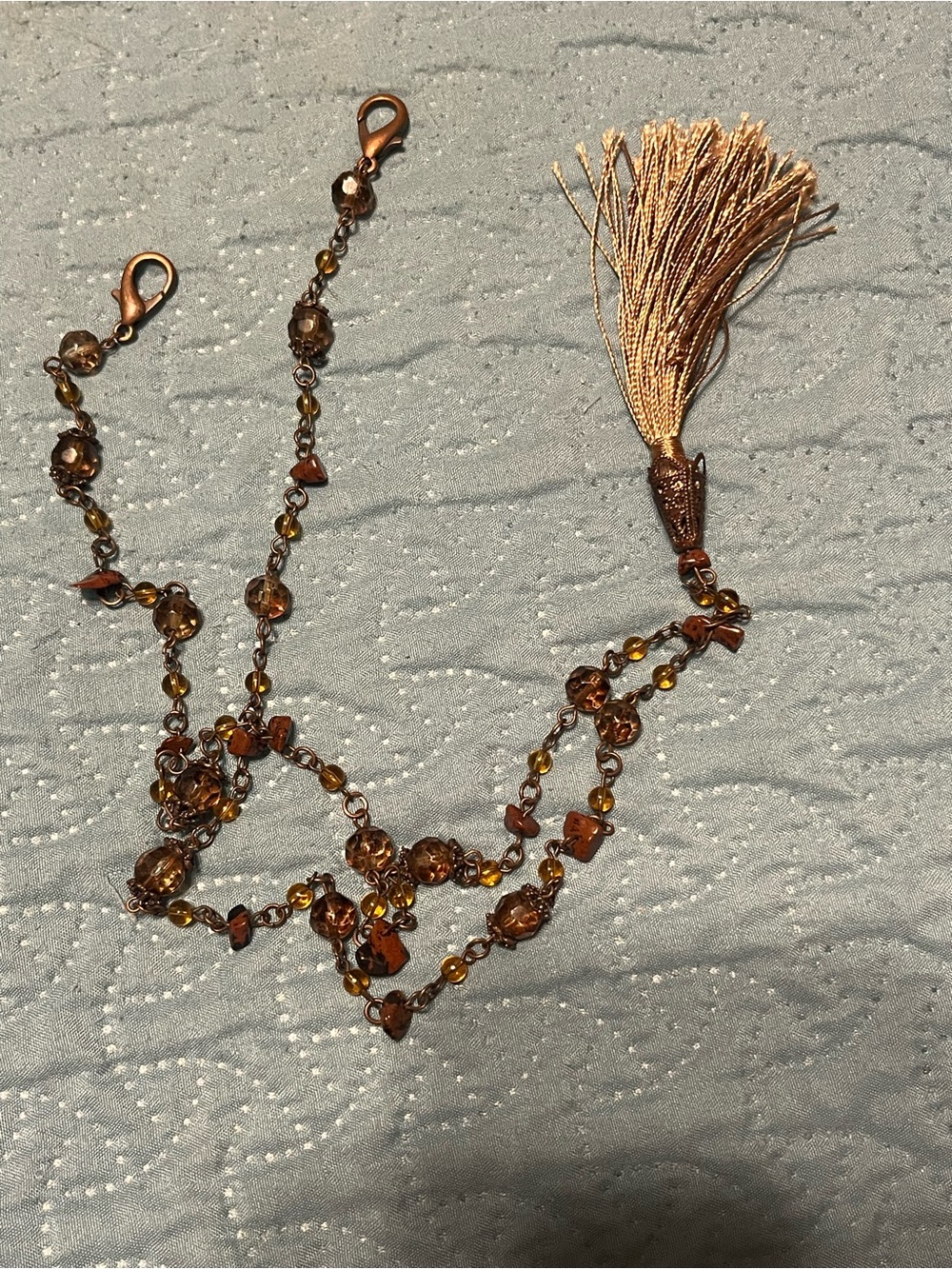 Handcrafted Amber Bead and Copper Chain Necklace